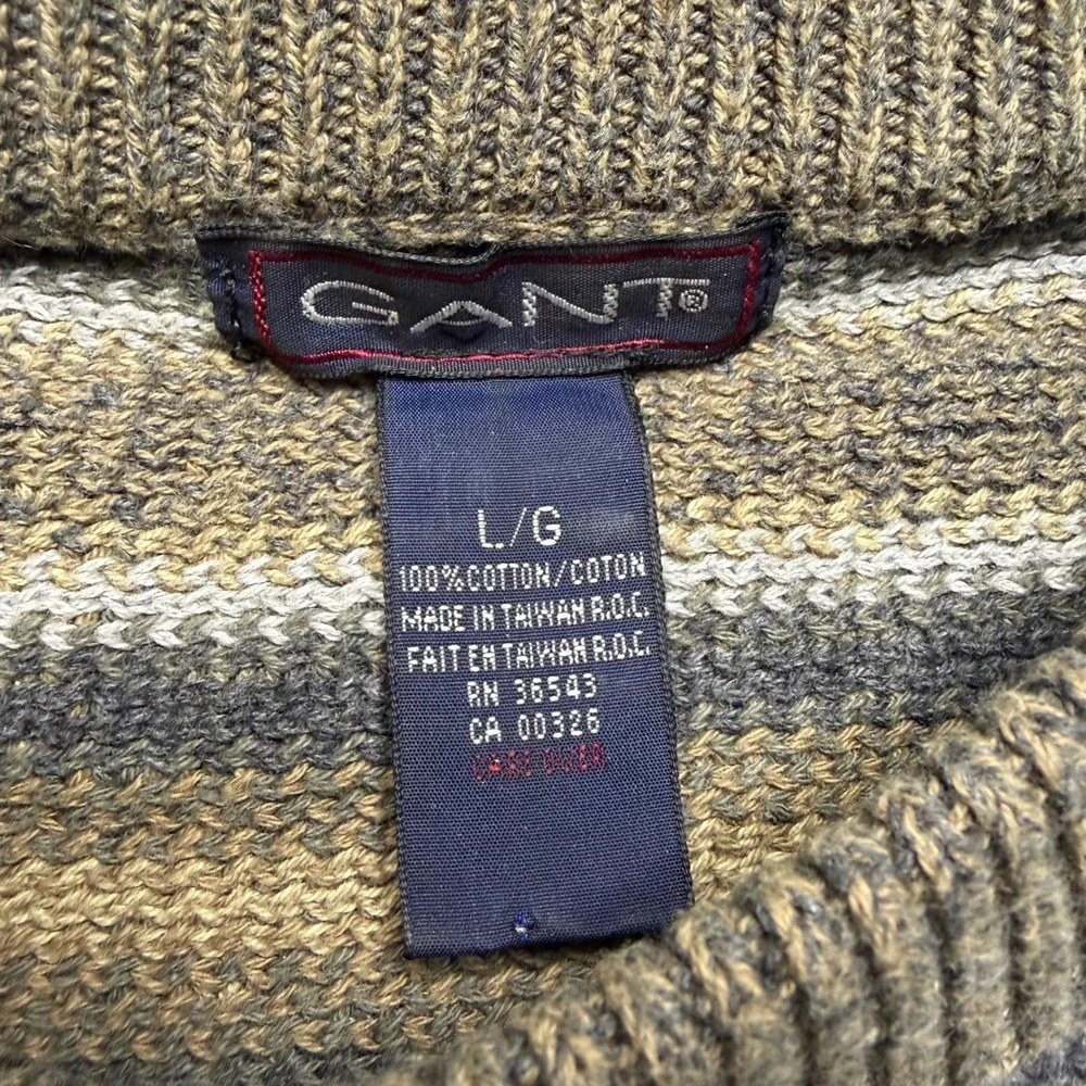 Gant Sweater Mens L Brown Plaid Vintage Cotton Knit Crew Neck‎ Long Sleeve